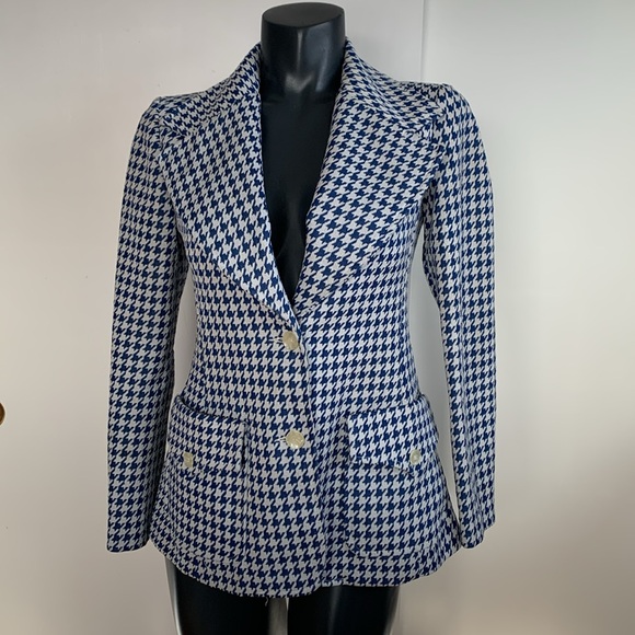 Vintage 1970's White STage Polyester Blazer - Blue & White Houndstooth - Picture 2 of 12